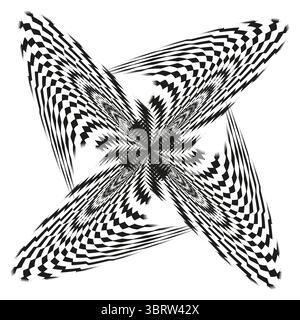 Dynamic checkered whirlpool. Quadruple optical maelstrom. Hypnotically whirling Vector. Distorted checkerboard illusion. Stock Vector