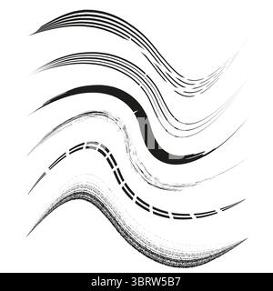 Diagonal stroke set. Dynamic brush curves. Artistic wavy elements. Vector flow symbol. Stock Vector