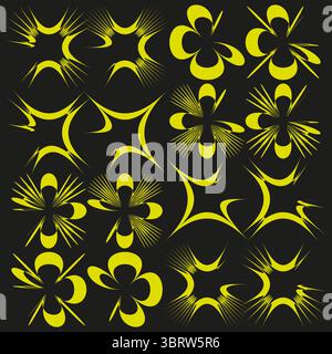 Abstract yellow shapes. Organic burst patterns. Floral star elements. Vector decorative background. Stock Vector