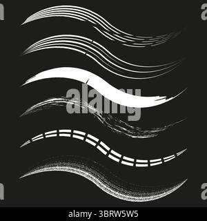 White wave strokes. Dynamic brush curves. Abstract motion Vector. Black backdrop. Stock Vector
