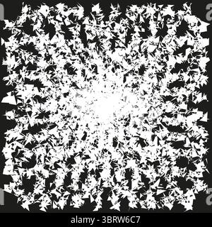 Exploding fragments pattern. Chaotic shattered shapes. Abstract dynamic background. Vector particle burst. Stock Vector