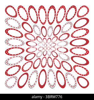 Optical illusion circles. Red white perspective. Radial vortex Vector. Abstract geometric pattern. Stock Vector