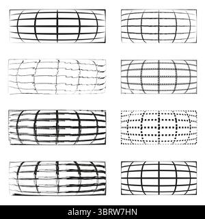 Distorted grid patterns. Horizontal line textures. Rectangular map forms. Vector grunge elements. Stock Vector