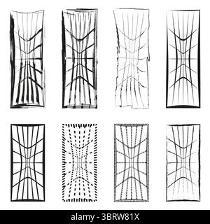 Abstract geometric shapes. Distorted rectangular forms. Intersecting line patterns. Vector grunge elements. Stock Vector