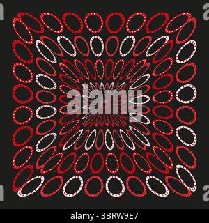Optical illusion circles. Red white perspective. Radial vortex Vector. Abstract geometric pattern. Stock Vector