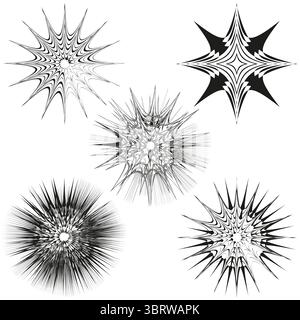 Abstract star bursts. Dynamic spike shapes. Grungy Vector elements. Energetic graphic forms. E Stock Vector