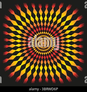 Kaleidoscopic sunburst spectacle. Radiant flower blast. Hypnotic tessellated Vector. Multicolor pyrotechnic illusion. Stock Vector