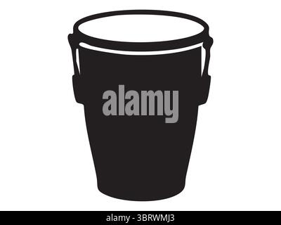 Black silhouette of djembe drum isolated on white background, graphic illustration. concept of icon, logo, musical instrument, african percussion, eth Stock Vector