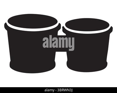 Black silhouette of bongo drums, isolated on white background, graphic illustration. concept of percussion, musical instrument, rhythm, icon, logo, af Stock Vector