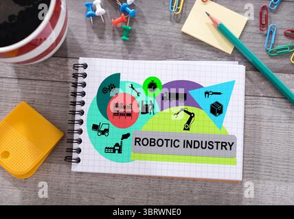 Robotic industry concept drawn on a notepad placed on a desk Stock Photo