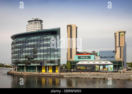 Man509	UK, England, Salford, Quays, elevated view of MediaCityUK from Lowry Centre Stock Photo