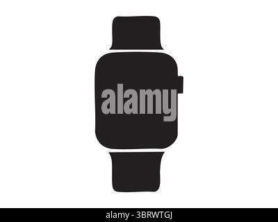 Black silhouette of smartwatch isolated on white background, graphic illustration. concept of wearable technology, modern gadget, digital watch, innov Stock Vector