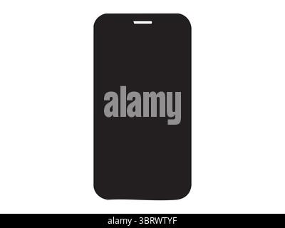 Black silhouette of smartphone mobile phone isolated on white background, graphic illustration. Concept of modern communication, digital device, touch Stock Vector