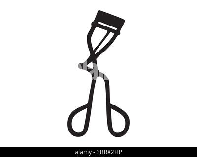 Simple black outline of eyelash curler on white background, graphic illustration. concept of makeup tool, beauty accessory, cosmetic, personal care, i Stock Vector