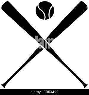 Black Silhouette of Two Crossed Baseball Bats on with ball, on a transparent background Stock Vector
