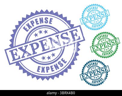 A Accounting Expense Stamp Pack, Grunge Style Financial Label Collection Stock Vector