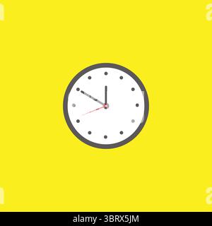 Flat Design Wall Clock Icon Showing Time with Hour, Minute, and Second Hands on Yellow Background – Minimalist Vector Illustration for Time Management Stock Vector