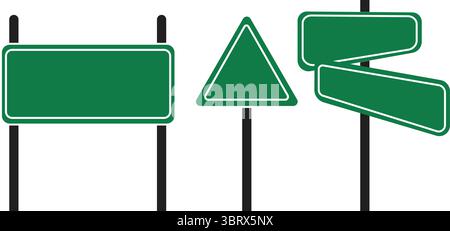 Road signs vector illustration. Vector green plate road signs templates for pointing direction. Isolated on transparent background, Vector Eps 10. Stock Vector