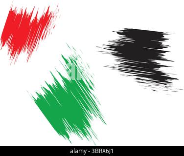 High-Resolution Brush Texture Set in Red, Green, and Black, Vector Illustration Stock Vector