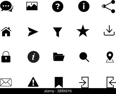 Essential UI UX Icon Set, Flat Black Web and App Interface Symbols Pack for Mobile and Desktop Design, Vector Illustration Stock Vector
