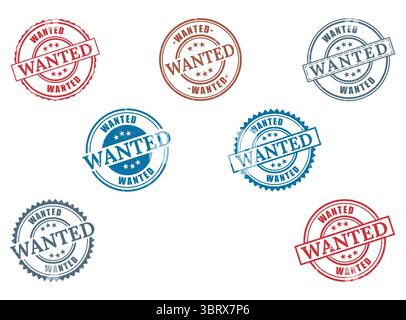 A Diverse Wanted Grunge Rubber Stamp Collection, Desired Item Vector Set Stock Vector