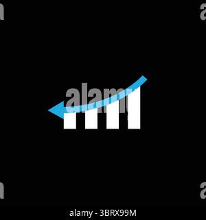 Business graph chart with down trend arrow blue color on black background. Vector Eps 10 Stock Vector