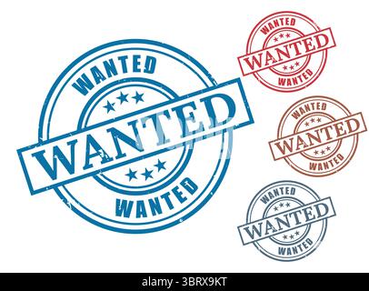 A Wanted Grunge Rubber Stamp Collection, Desired Item Vector Set Stock Vector
