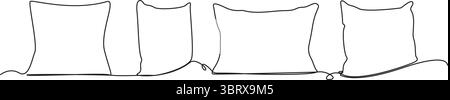 Continuous one line Set hand-drawn sketch style pillows, one, two, stack of four, hand holding pile of four pillows, vector illustration. Stock Vector