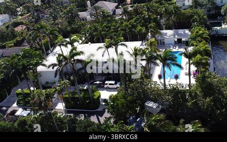 Aerial view of Jeffrey Epstein's waterfront Palm Beach, Florida, home