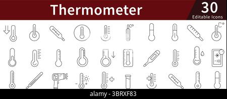 Thermometer Editable Line Icons Set for Temperature and Health Measurement Stock Vector