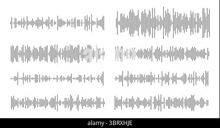 Equalizer symbols model. Voice message templates. Audio chat speech sound wave icon. Minimalist elements for mobile messenger, podcast online radio Stock Vector