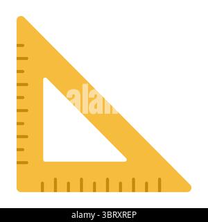 Yellow triangular ruler used for drawing angles and measurements in geometry or technical design. Stock Vector