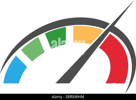 Colorful speed gauge indicator showing medium performance level Stock Vector