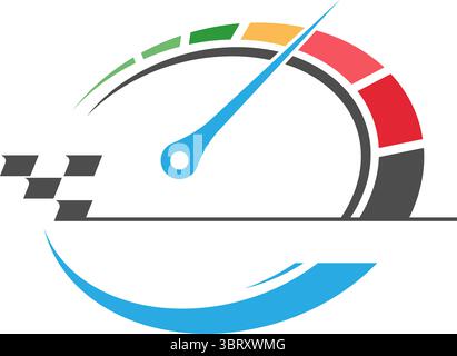 Colorful speed gauge indicator showing medium performance level Stock Vector