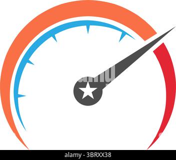 Colorful speed gauge indicator showing medium performance level Stock Vector