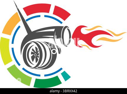 Colorful speed gauge indicator showing medium performance level Stock Vector