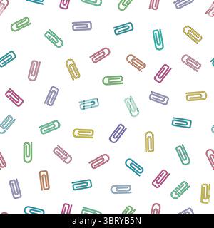 Seamless pattern with cute colorful paper clips. Vector illustration on a white background. For back to school theme, school or office supplies, stati Stock Vector