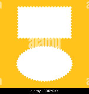Postage stamp template frames set. Borders, backdrops for postcards, letters. Blank circle, rectangular vintage stamp. Tags, labels, coupons, boxes Stock Vector