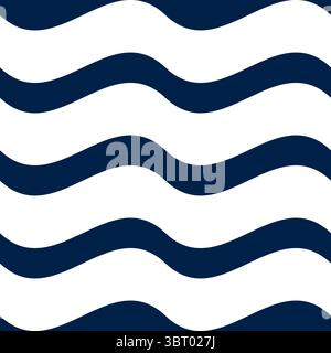 A seamless vector pattern featuring alternating wavy lines in navy blue and white. The design creates a rhythmic flow, suitable for backgrounds or tex Stock Vector
