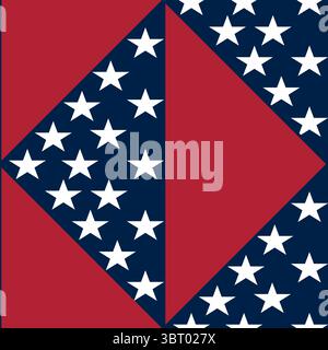 A geometric design featuring a red and blue color scheme with white stars. The vector pattern includes a large red triangle and a blue background fill Stock Vector