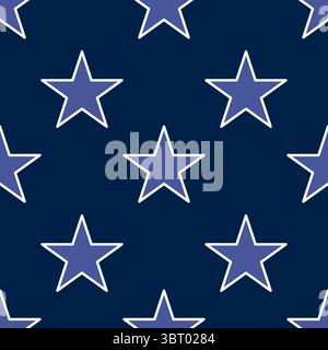 A repeating vector pattern of stars in shades of blue on a dark navy background. The stars are outlined in white, creating a striking contrast against Stock Vector