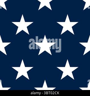 A seamless vector pattern featuring white stars on a dark blue background, ideal for patriotic themes, textiles, or graphic design. Stock Vector
