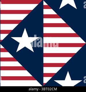 A geometric vector pattern featuring red and white stripes and white stars on a navy blue background, reminiscent of a flag design. Stock Vector