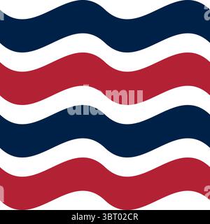 A vector pattern of wavy stripes in red, white, and navy blue, creating a dynamic and rhythmic design. The waves alternate in color, evoking a sense o Stock Vector