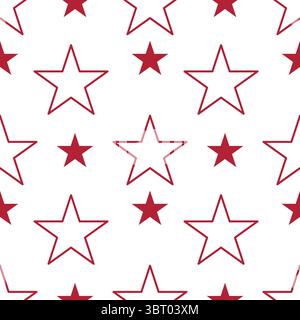 A seamless vector pattern featuring red outlined stars on a white background. The design alternates between five-pointed stars and star shapes, creati Stock Vector