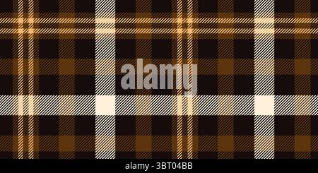 Seamless Black and Brown Plaid Pattern with Tan and Cream Accents in a Bold Checkered Design for Textiles and Autumn-Themed Decorative Backgrounds Stock Vector