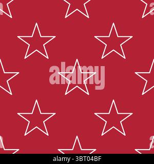 A repeating vector pattern of white outlined stars on a red background, creating a bold and festive design. Stock Vector