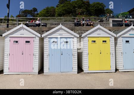 Beach huts on Lyme Regis promenade, Dorset, England Stock Photo