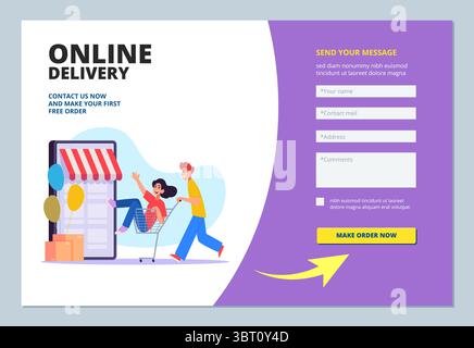 Online shopping. landing page with digital store buyers Stock Vector