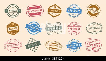 Approve badges. Stamp templates with grunge texture vector verification badges collection set recent vector badges set Stock Vector